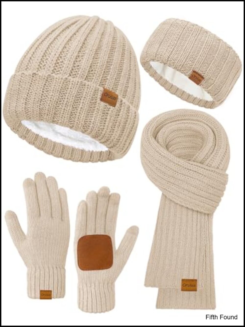 Fleece Lined Beanie Hat Scarf Gloves Ear Warmer 4 Piece Winter Set